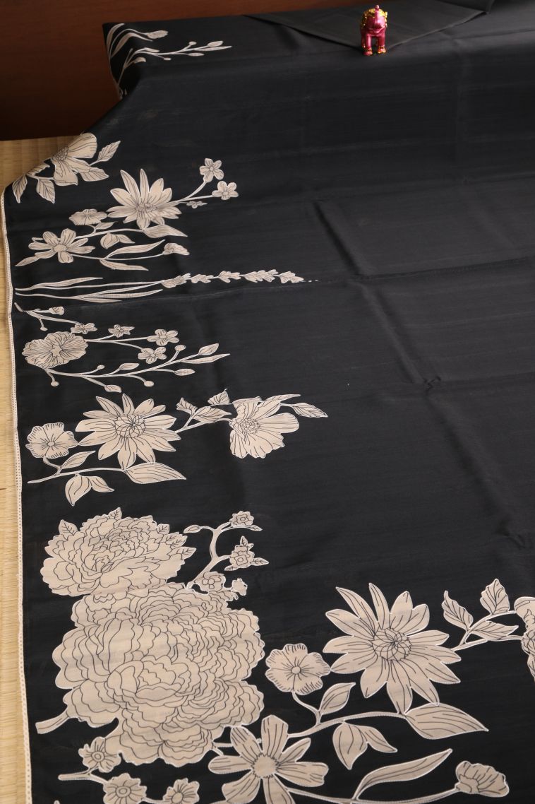 Jungle Black Tussar Saree with Without Zari Zari Floral Patterns view 2