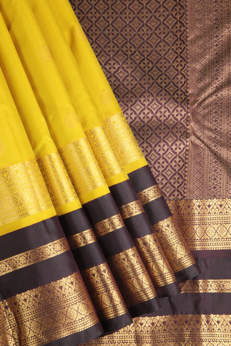 Lemon Yellow Soft Silk Saree with Gold Zari Floral Puttas view 1