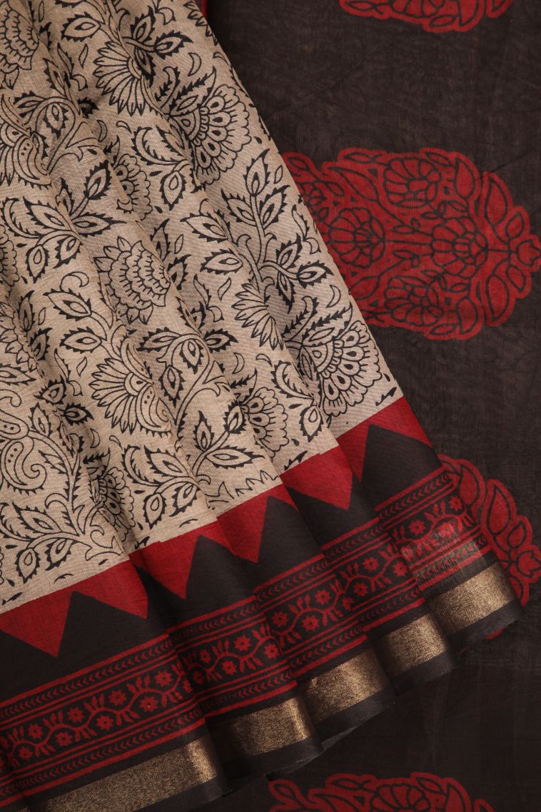 Vanilla Custard Yellow Chanderi Cotton Sarees with Gold Zari Floral Patterns view 1