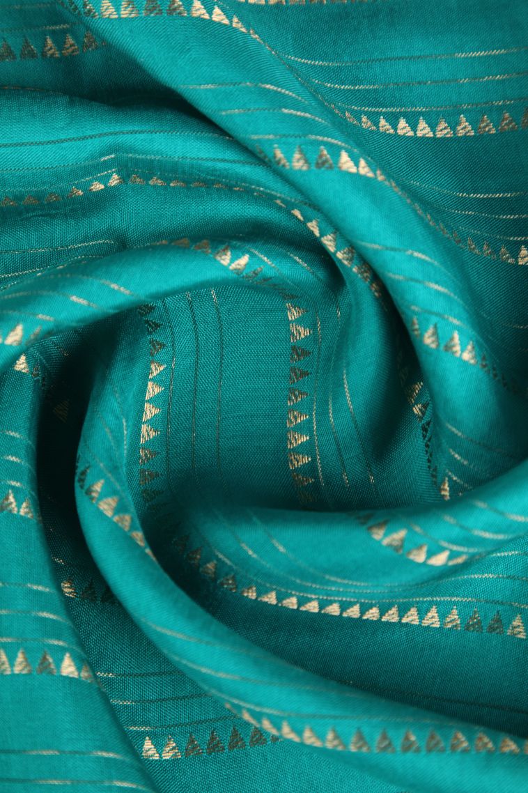 Sapphire Blue Fancy Saree with Gold Zari Temple Pattern view 4