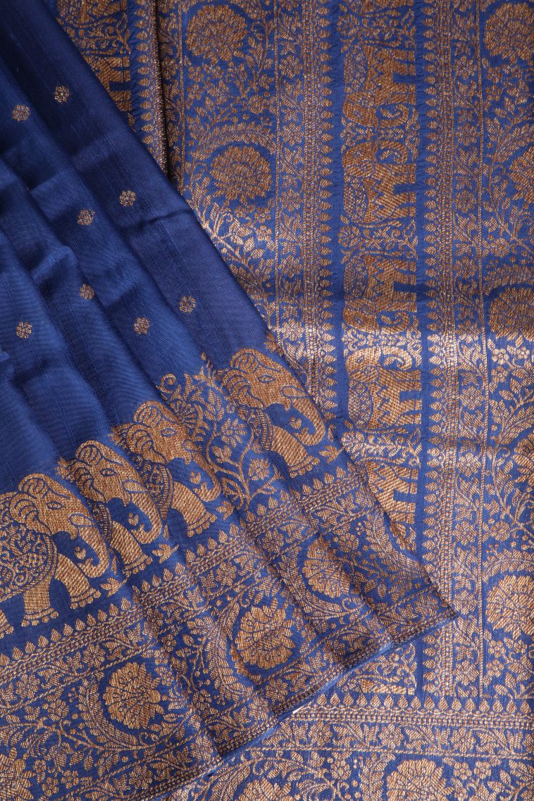 Cobalt Blue Banaras Sarees with Antic Zari Floral Puttas