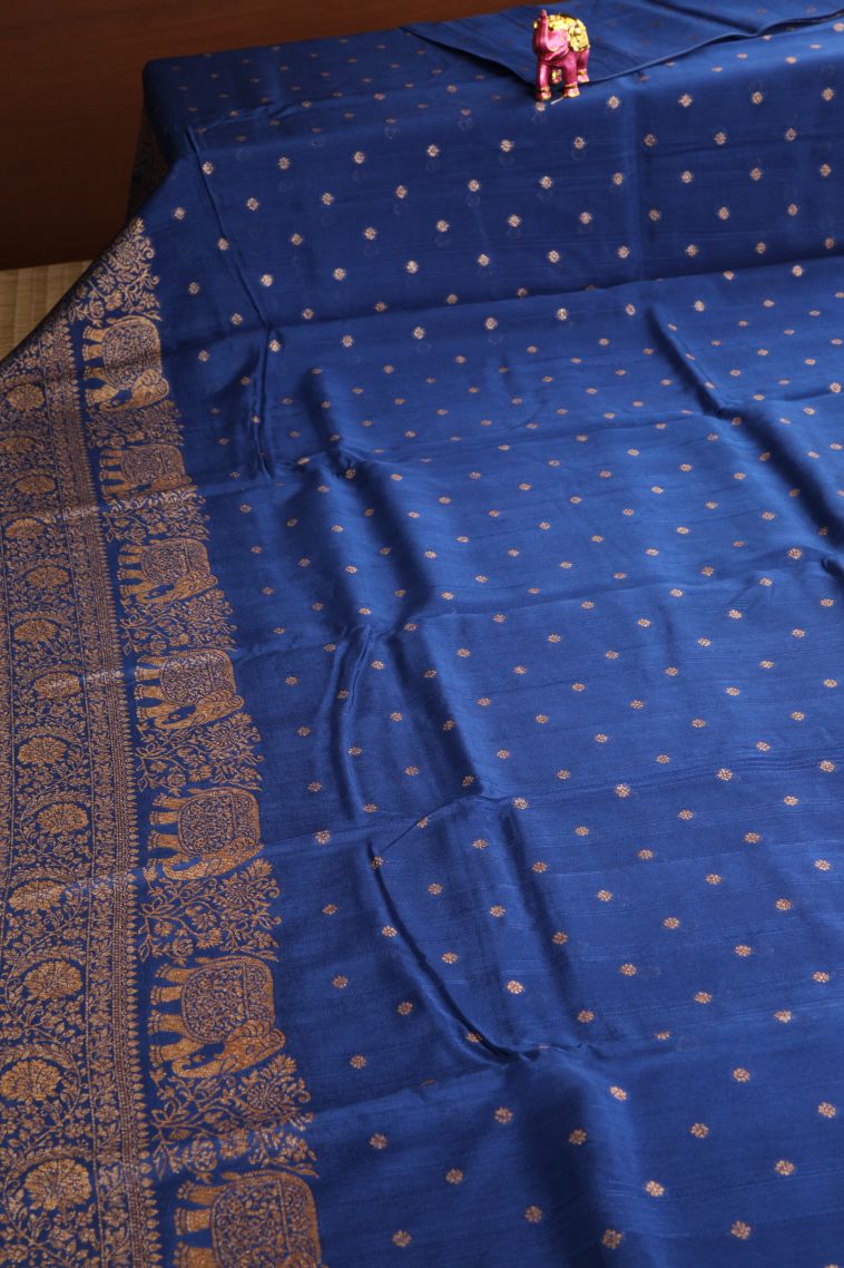 Cobalt Blue Banaras Sarees with Antic Zari Floral Puttas view 2