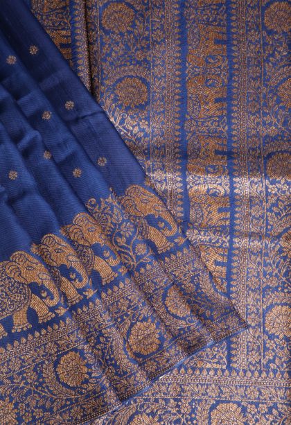 Cobalt Blue Banaras Sarees with Antic Zari Floral Puttas