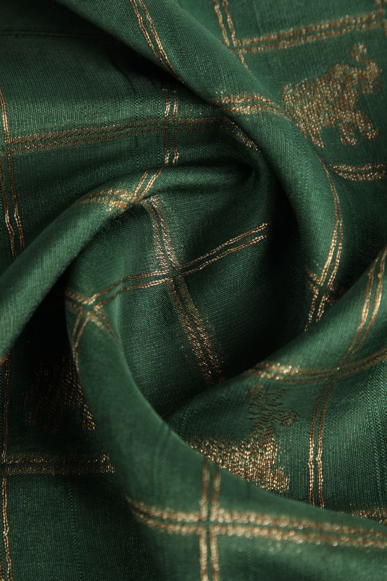 Basil Green Banaras Sarees with Antic Zari Checks view 4