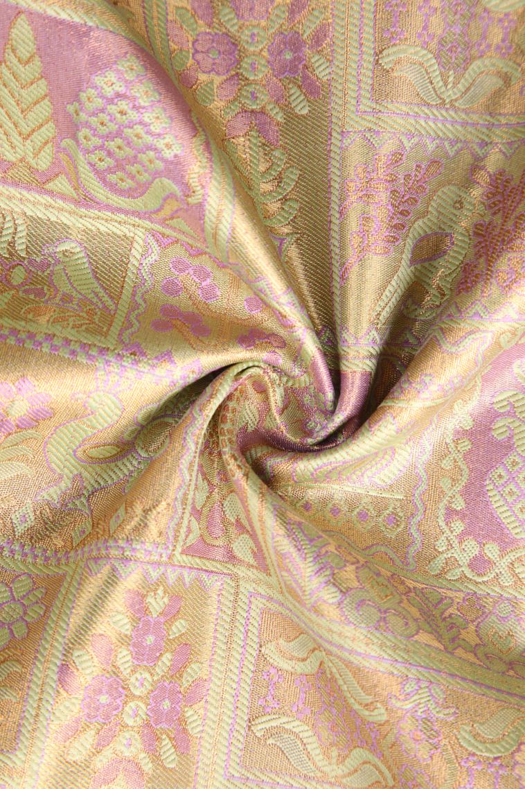 Crepe Pink Visiri Madippu Silk Sarees with Copper Zari Animal And Bird Motifs view 4