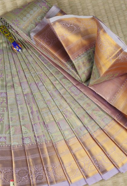 Crepe Pink Visiri Madippu Silk Sarees with Copper Zari Animal And Bird Motifs