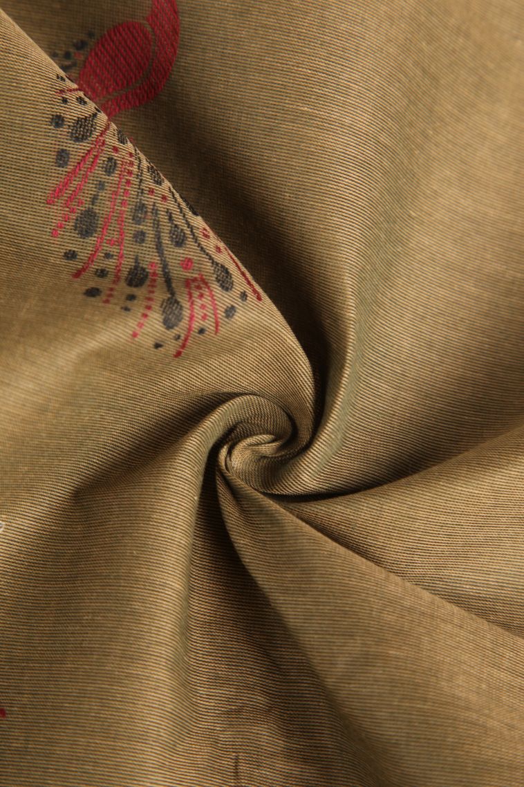 Tortilla Brown Kovai Cotton Sarees with Without Zari Zari Peacock Motifs view 4