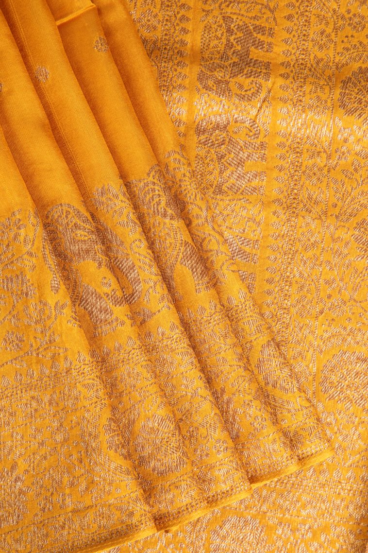 Mango Yello Banaras Sarees with Antic Zari Floral Puttas