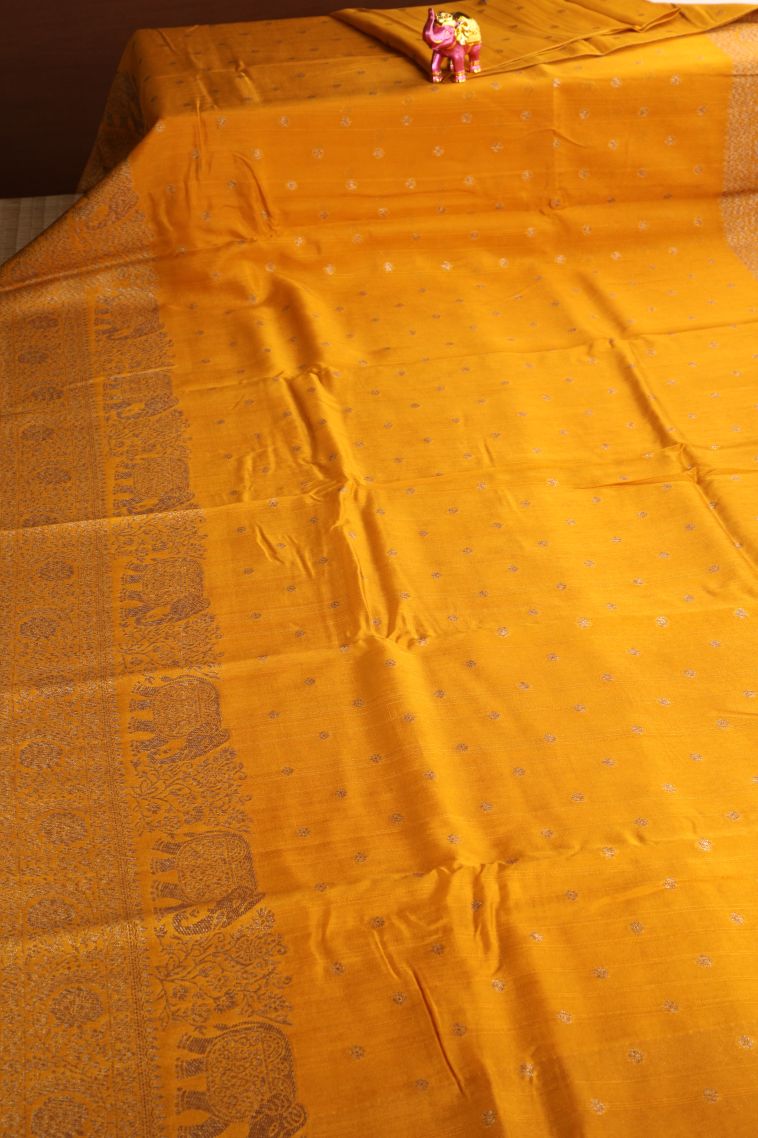 Mango Yello Banaras Sarees with Antic Zari Floral Puttas view 2
