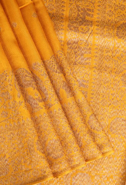 Mango Yello Banaras Sarees with Antic Zari Floral Puttas