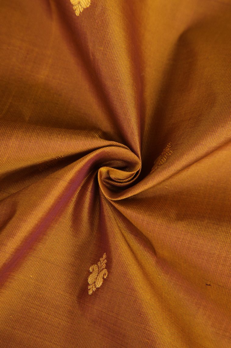 Cider Orange Soft Silk Saree with Gold Zari Floral Puttas view 4