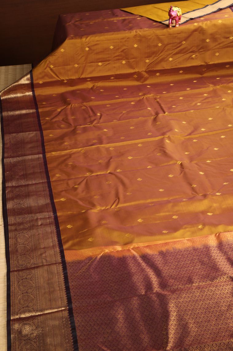 Cider Orange Soft Silk Saree with Gold Zari Floral Puttas view 2