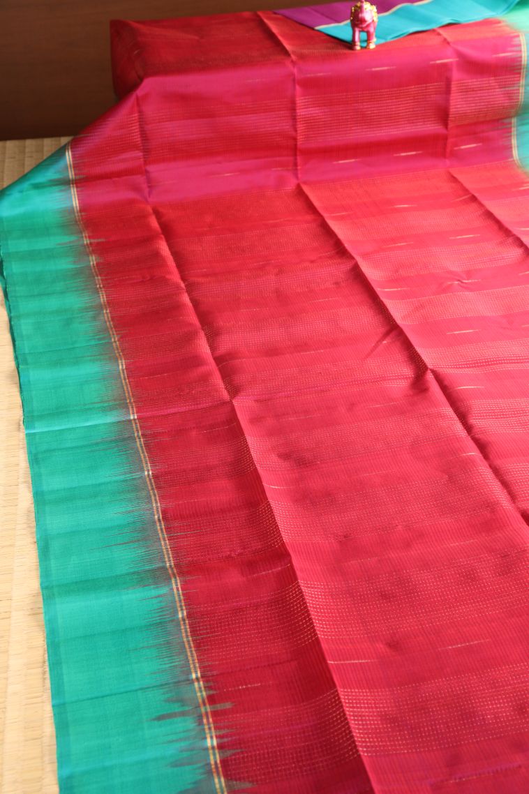 Strawberry Pink Soft Silk Saree with Gold Zari Vaira Oosi view 2