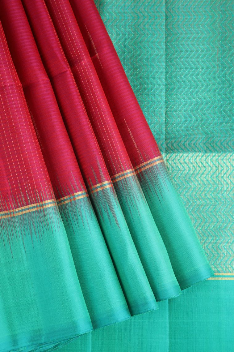 Strawberry Pink Soft Silk Saree with Gold Zari Vaira Oosi view 1