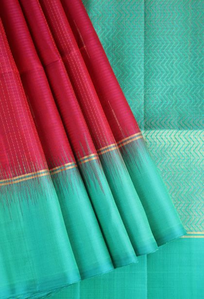 Strawberry Pink Soft Silk Saree with Gold Zari Vaira Oosi