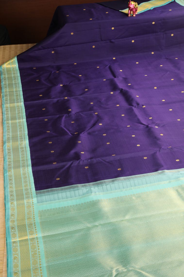Berry Blue Kanchipuram Silk Sarees with Gold Zari Buttis (small Dots Or Motifs) view 2