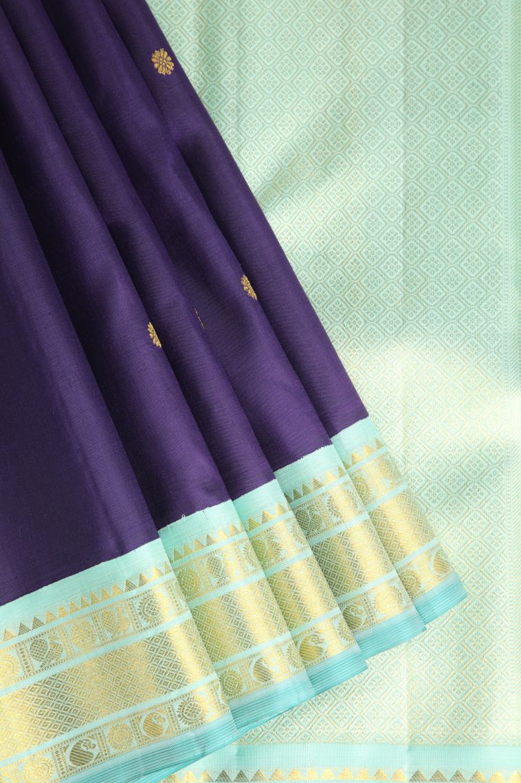 Berry Blue Kanchipuram Silk Sarees with Gold Zari Buttis (small Dots Or Motifs) view 1