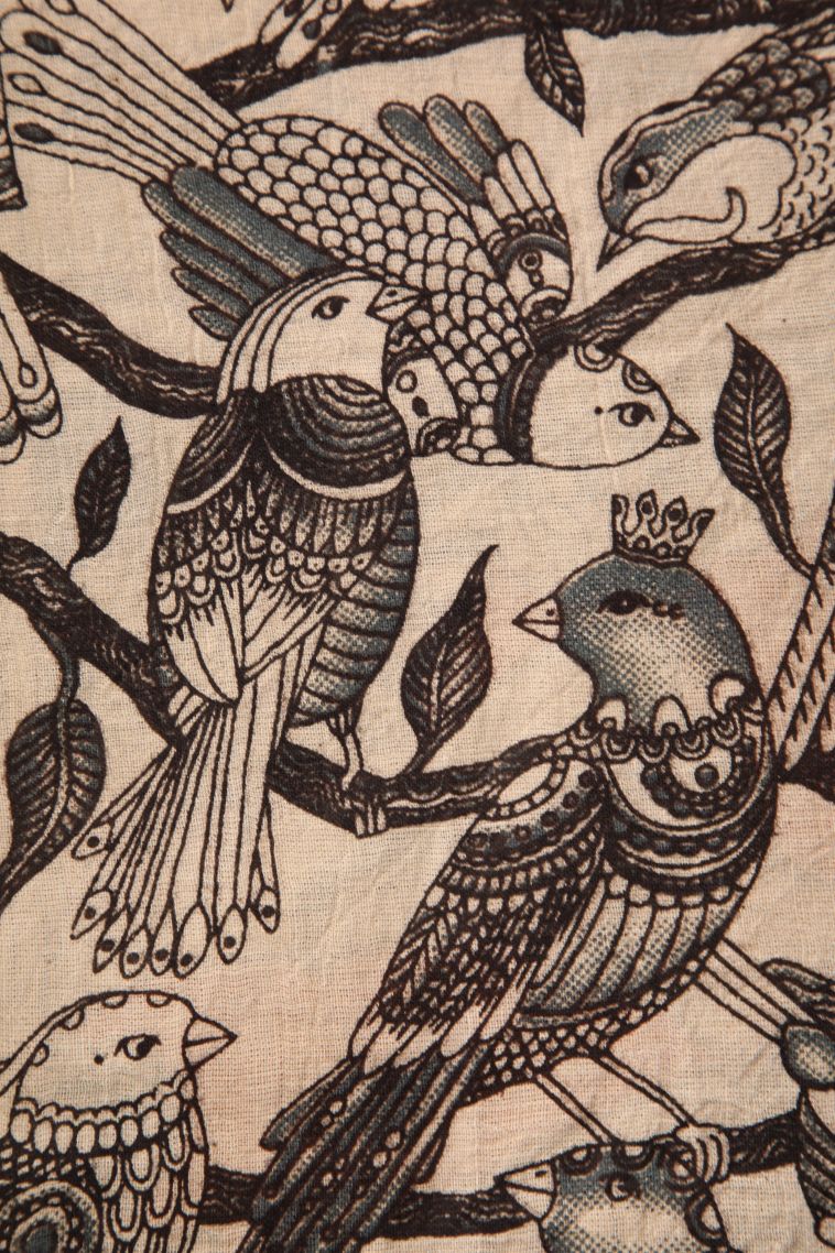 Candy Orange Kalamkari with Without Zari Zari Birds Mottif view 3