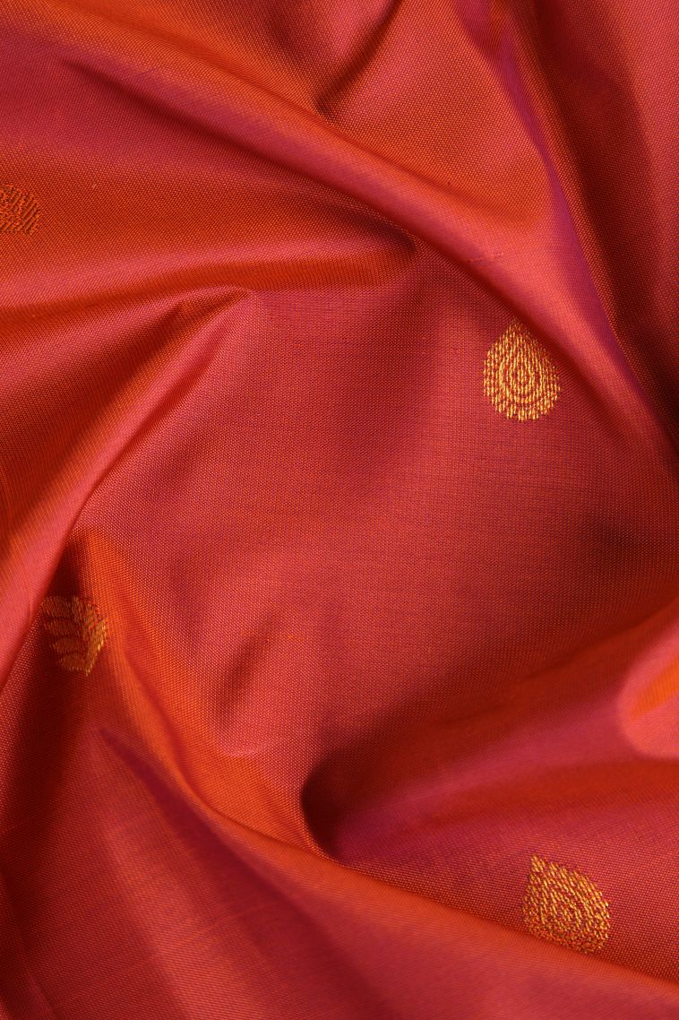 Dawn Red Soft Silk Saree with Gold Zari Floral Puttas view 4