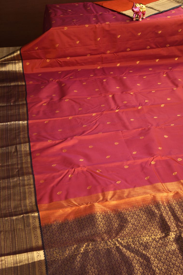 Dawn Red Soft Silk Saree with Gold Zari Floral Puttas view 2