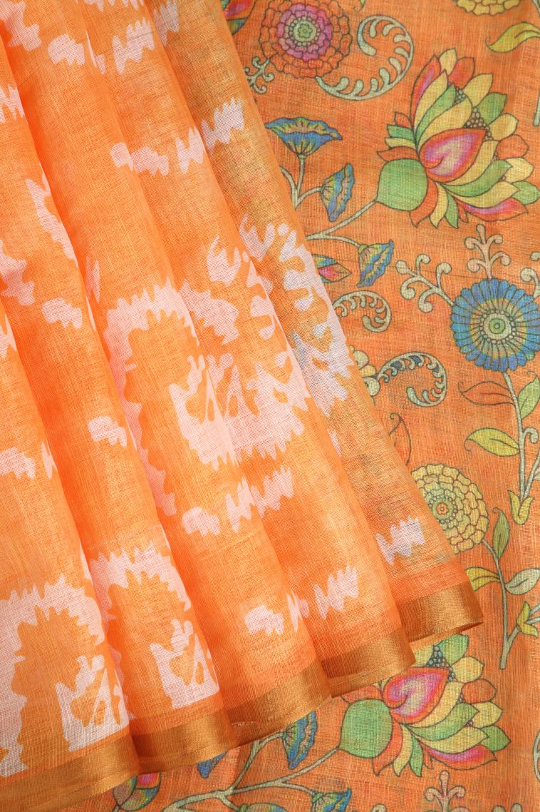 Apricot Orange Linen Saree with Without Zari Zari Pathik Motifs