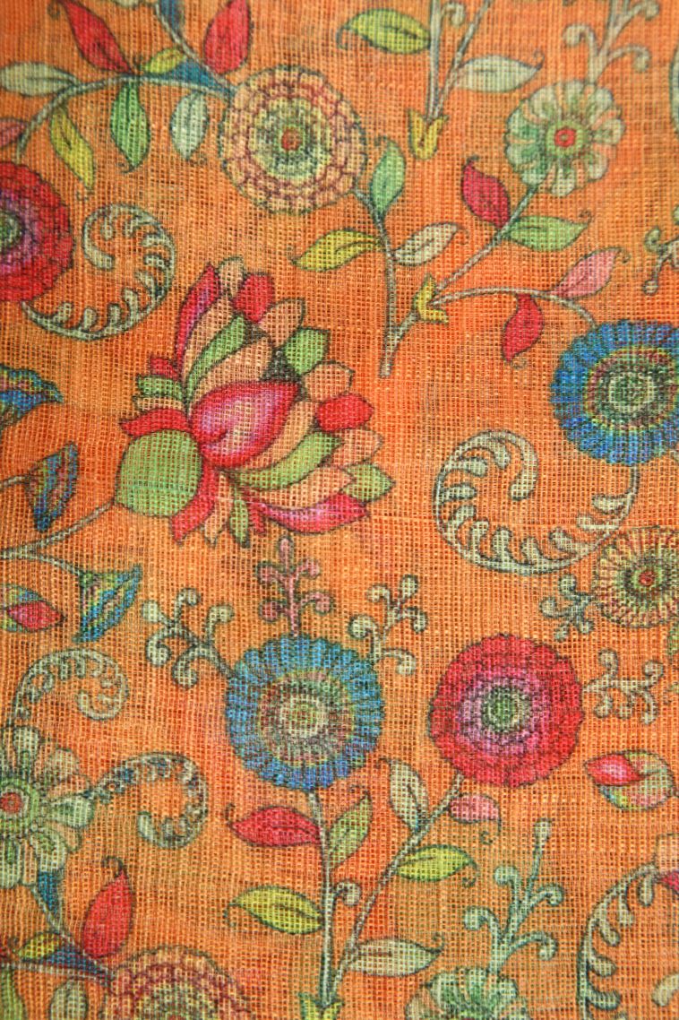 Apricot Orange Linen Saree with Without Zari Zari Pathik Motifs view 3