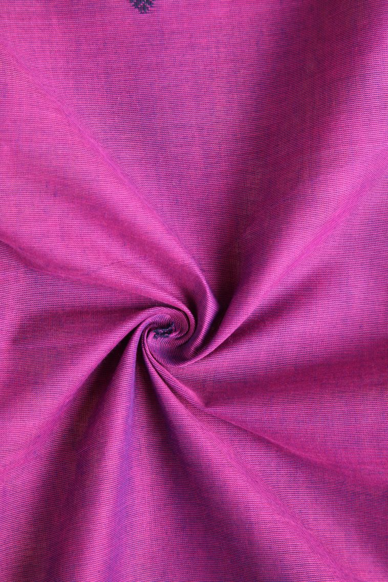 Fuscia Pink Chettinad Cotton Sarees with Gold Zari Buttis (small Dots Or Motifs) view 4