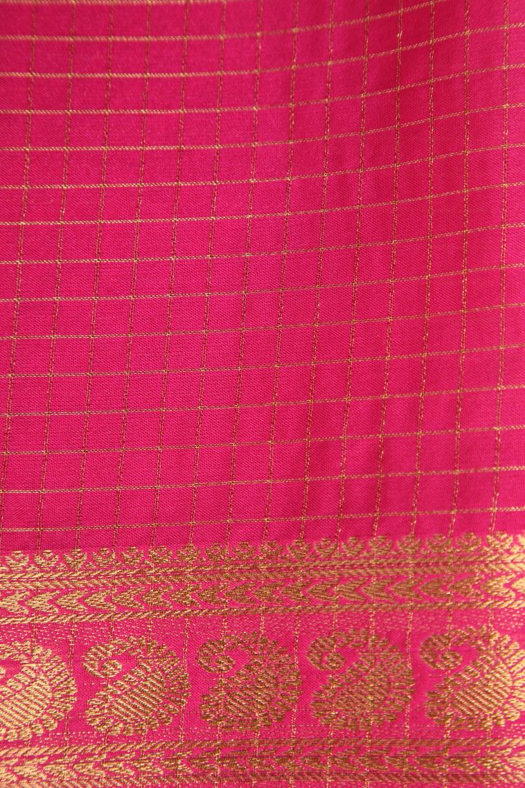 Cherry  Red Fancy Saree with Gold Zari Checks view 3