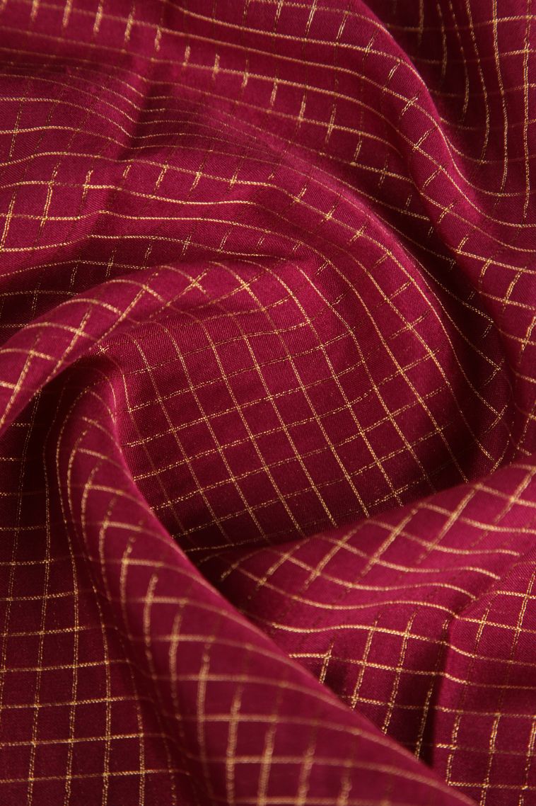 Cherry  Red Fancy Saree with Gold Zari Checks view 4