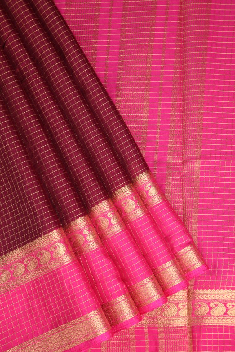 Cherry  Red Fancy Saree with Gold Zari Checks view 1