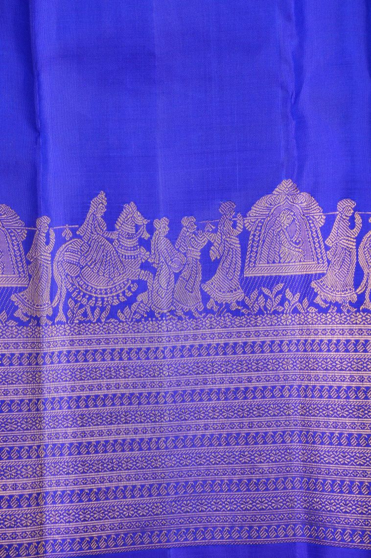 Admiral Blue Kanchipuram Silk Sarees with Gold Zari Charit Mottif view 3