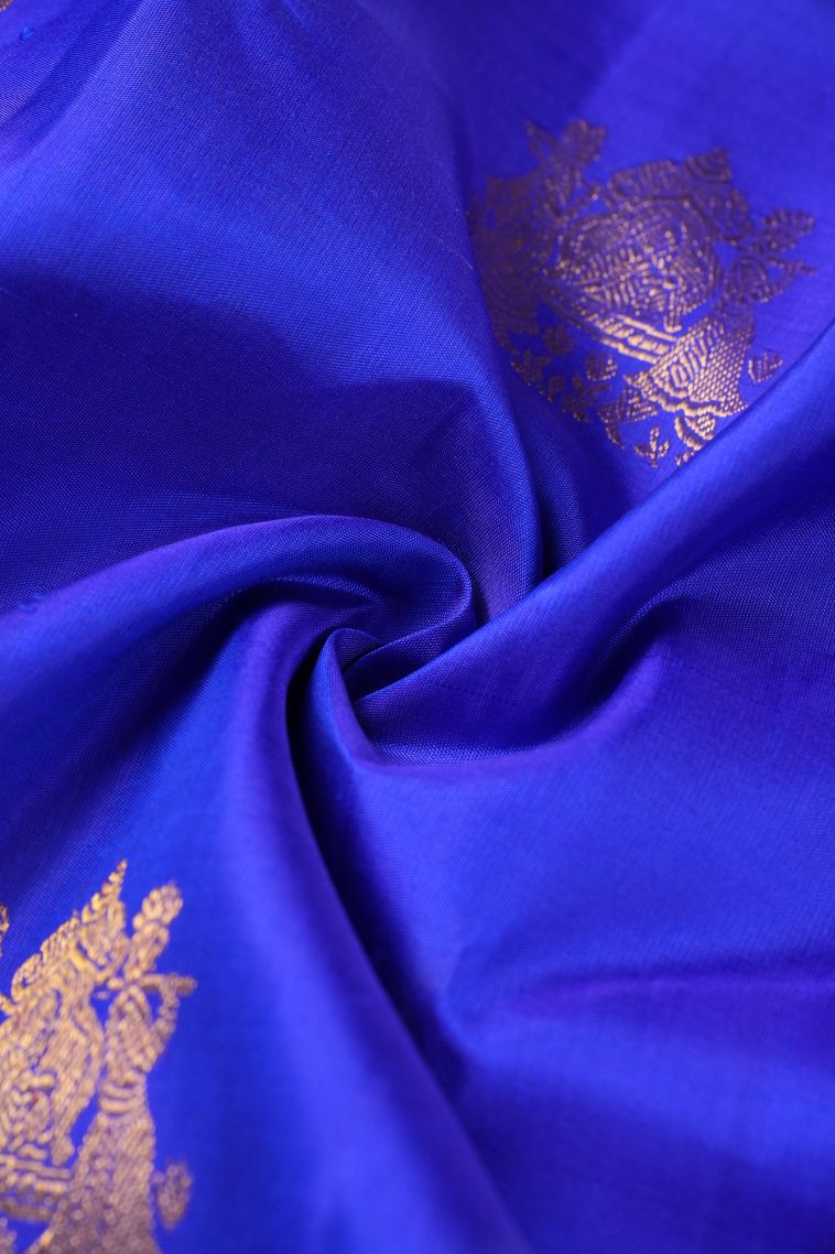 Admiral Blue Kanchipuram Silk Sarees with Gold Zari Charit Mottif view 4