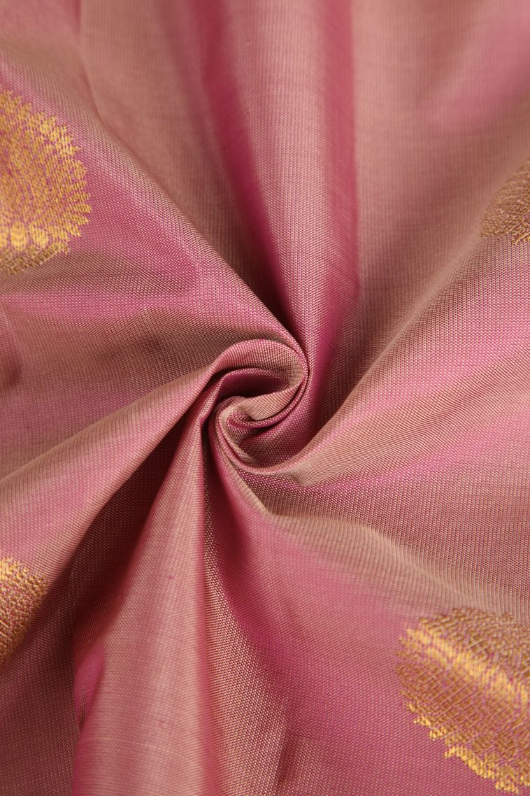 Lemonade Pink Soft Silk Saree with Gold Zari Floral Patterns view 4