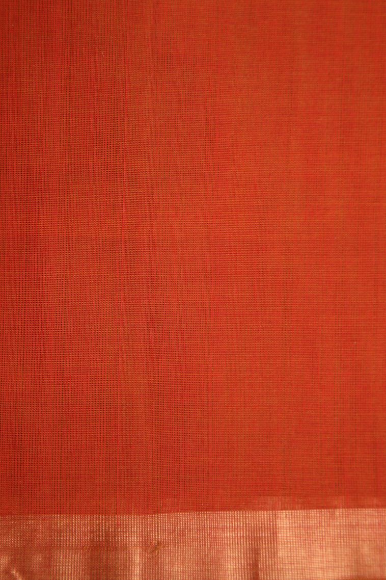 Carrot Orange Kovai Cotton Sarees with Gold Zari Geometric Shapes view 3