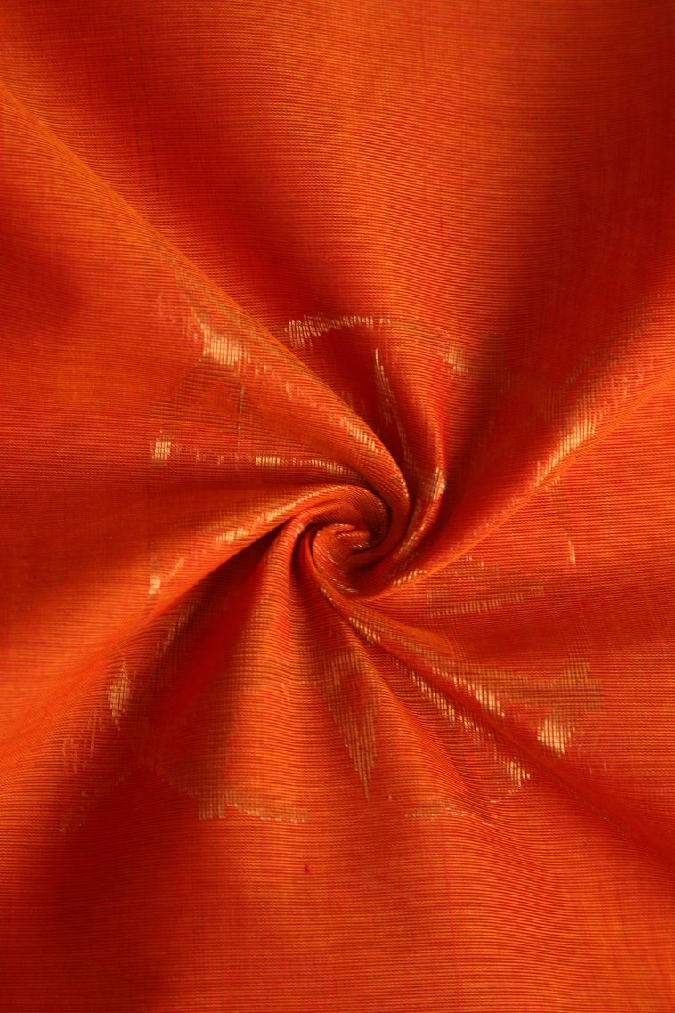Carrot Orange Kovai Cotton Sarees with Gold Zari Geometric Shapes view 4