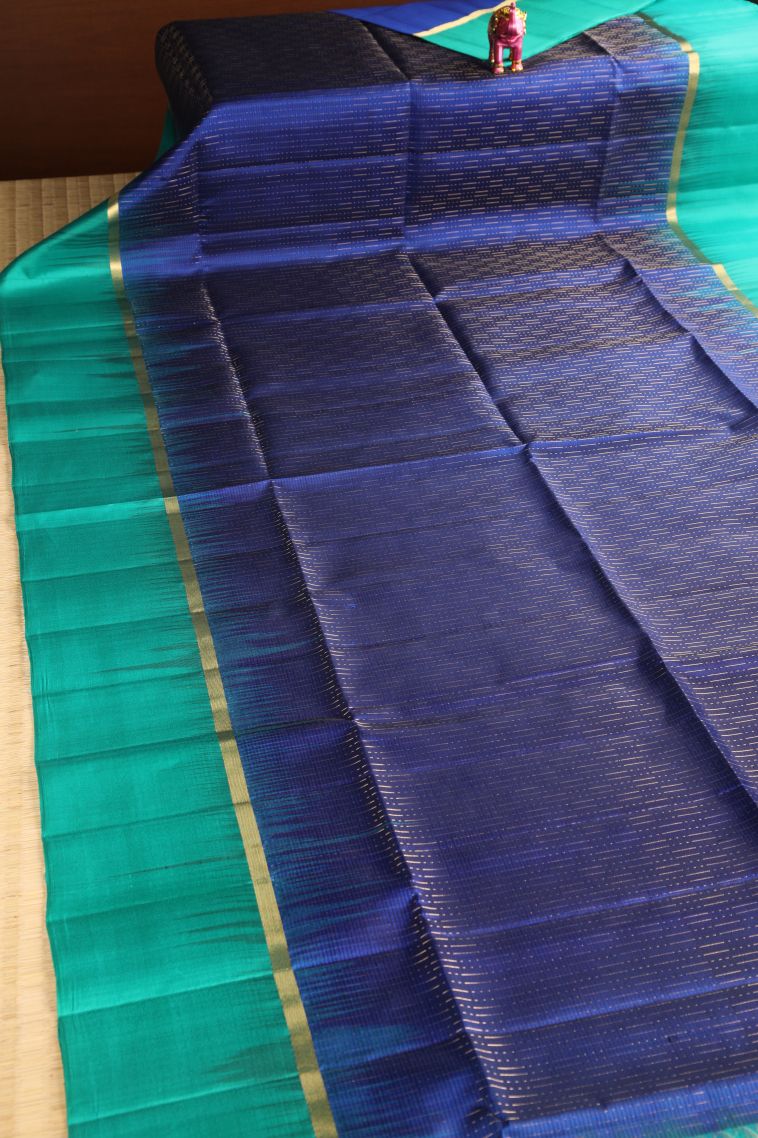 Admiral Blue Soft Silk Saree with Gold Zari Vaira Oosi view 2