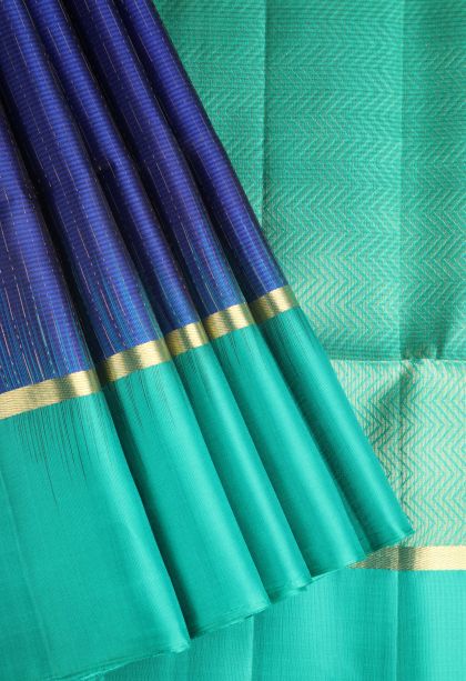 Admiral Blue Soft Silk Saree with Gold Zari Vaira Oosi