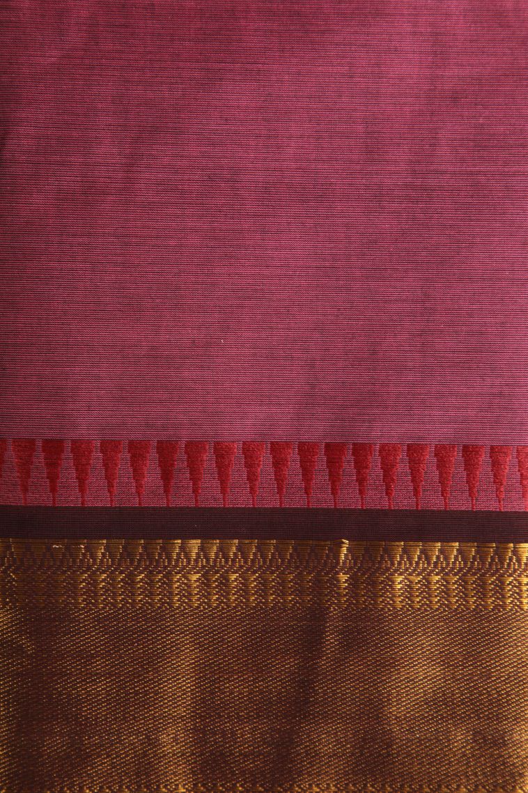 Rouge Pink Chettinad Cotton Sarees with Gold Zari Plain view 3