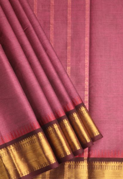 Rouge Pink Chettinad Cotton Sarees with Gold Zari Plain