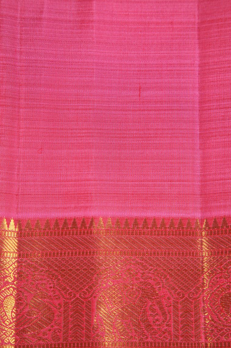 Cherry  Red Kanchipuram Silk Sarees with Gold Zari Checks And Puttas view 3