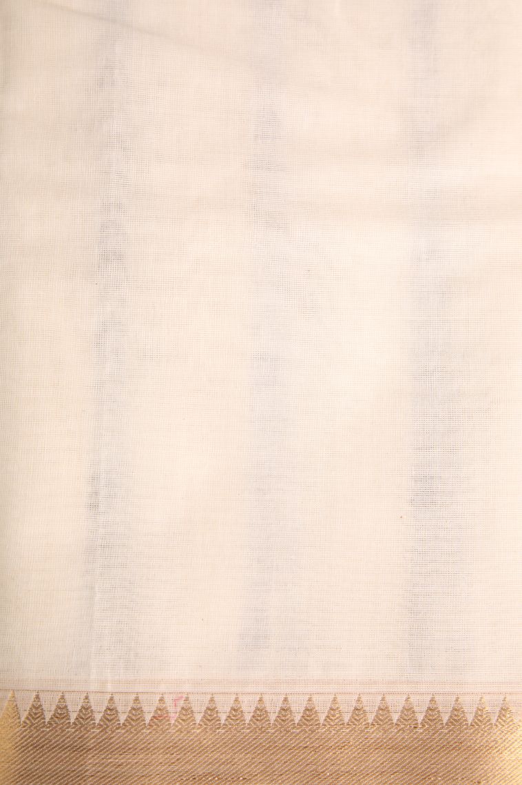 Ivory White Kanchi Cotton Sarees with Gold Zari Manga view 3