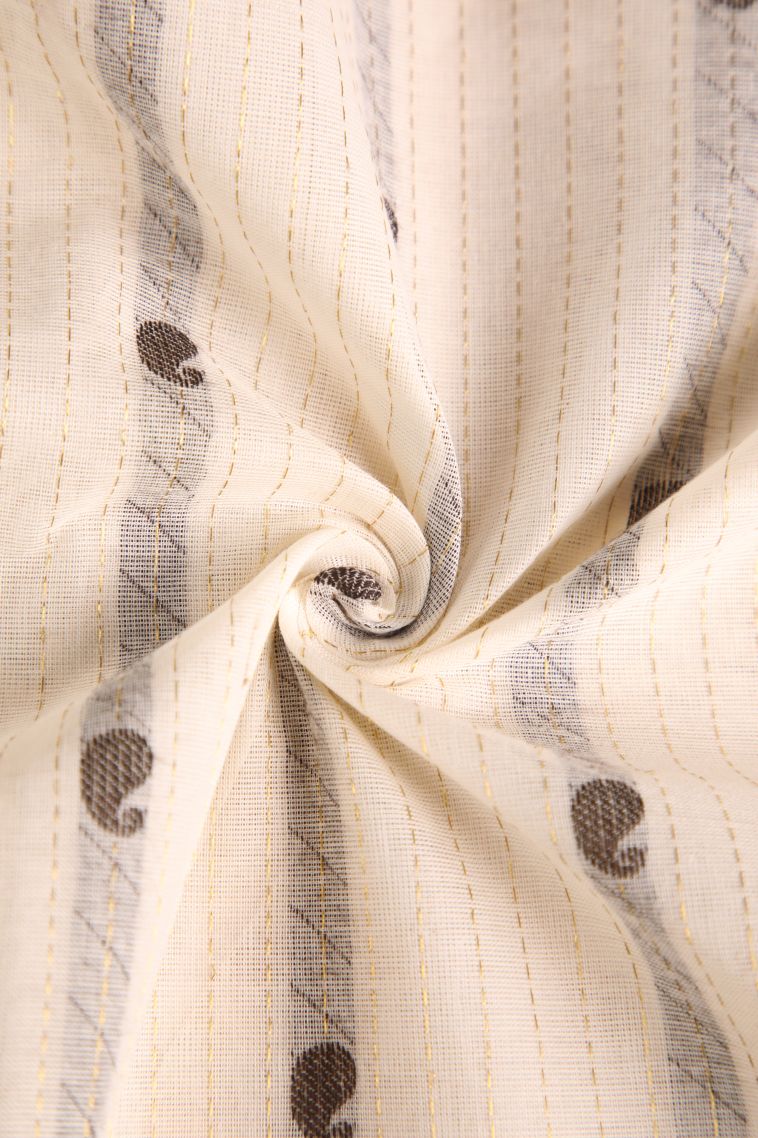 Ivory White Kanchi Cotton Sarees with Gold Zari Manga view 4