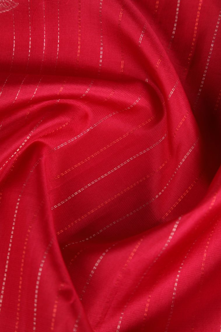 Rose  Red Soft Silk Saree with Gold Zari Peacock Motifs view 4