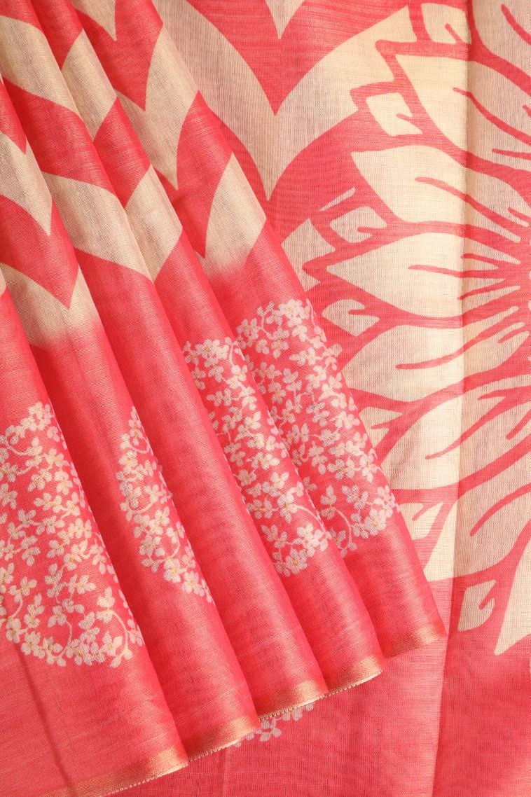 Punch Pink Tissue Silk Sarees with Gold Zari Zig Zag Pattern view 1