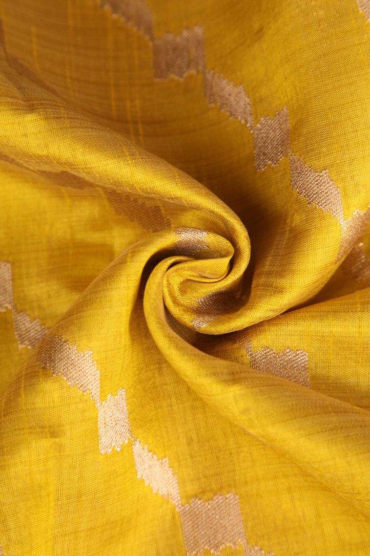 Lemon Yellow Semi Tussar Silk with Gold Zari Cross Straipes view 4