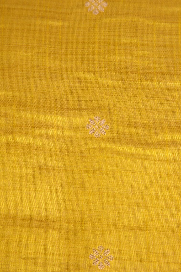 Lemon Yellow Semi Tussar Silk with Gold Zari Cross Straipes view 3
