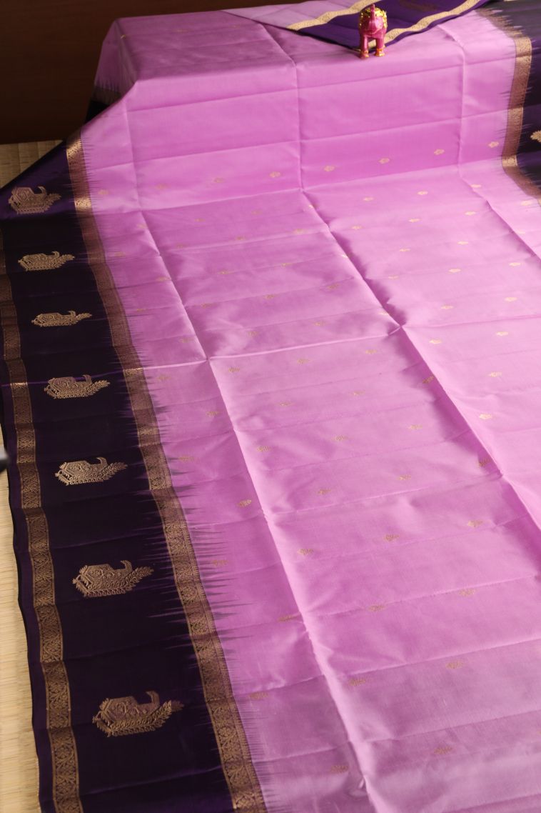 Blush Pink Soft Silk Saree with Gold Zari Floral Puttas view 2