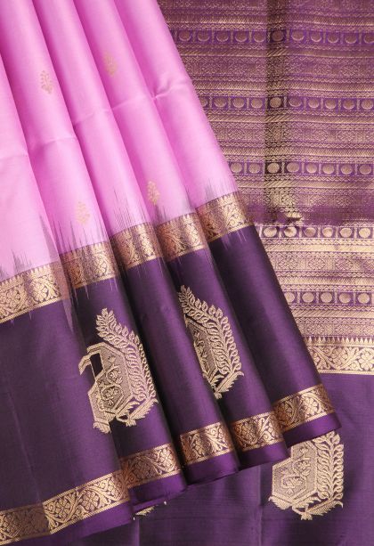 Blush Pink Soft Silk Saree with Gold Zari Floral Puttas
