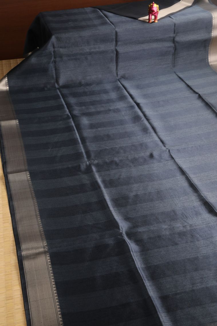 Eel Black Semi Tussar Silk with Gold Zari Plain view 2