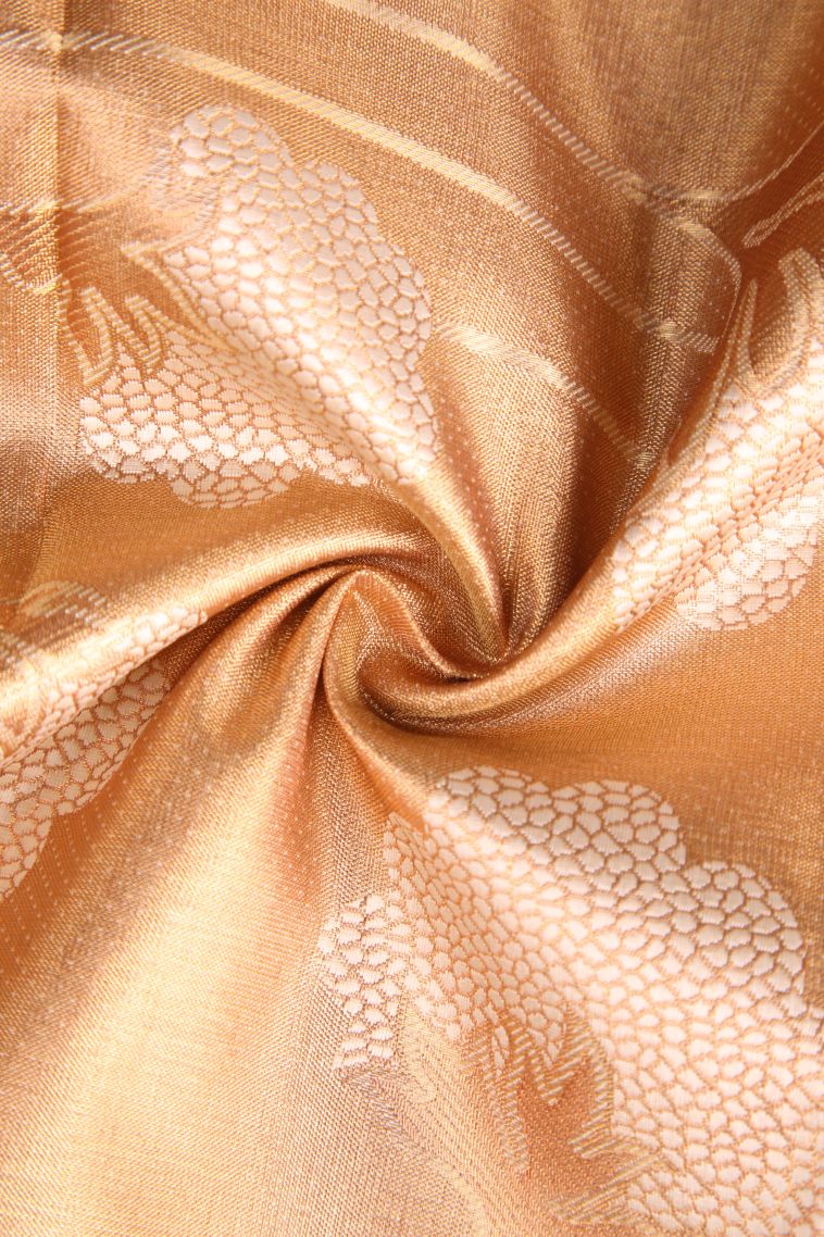 Sepia Yellow Visiri Madippu Silk Sarees with Copper Zari Floral Patterns view 4